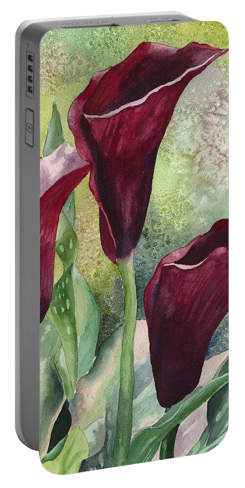 Calla Lily Painting Portable Battery Charger featuring the painting Three Callas by Anne Gifford
