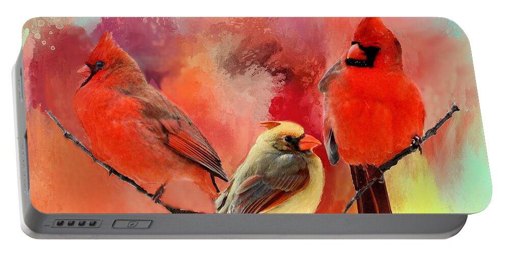 Northern Cardinal Portable Battery Charger featuring the photograph Three Cardinals in Summer by Janette Boyd