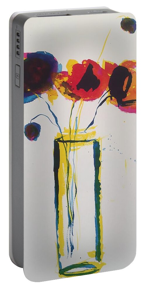 Abstract Painting Portable Battery Charger featuring the painting three colorful Flowers by Britta Zehm