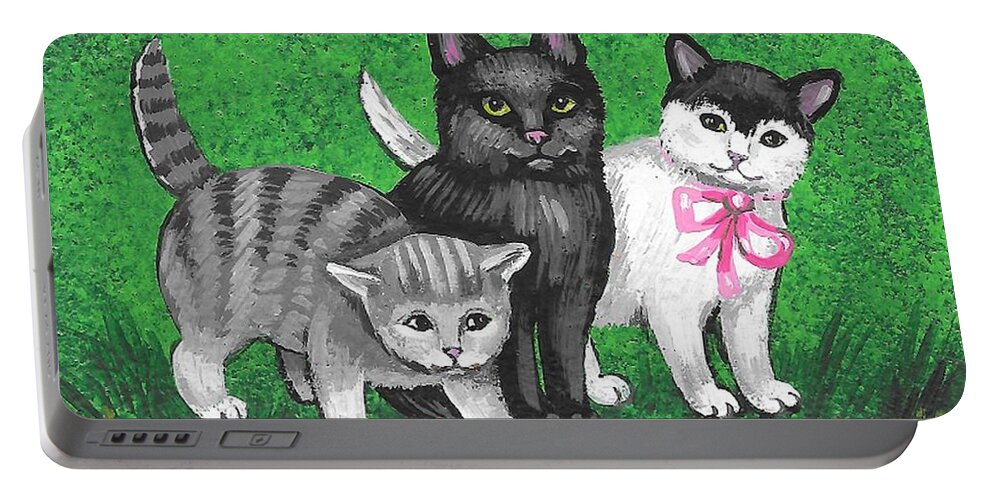 Print Portable Battery Charger featuring the painting Three Easter Kitens by Margaryta Yermolayeva