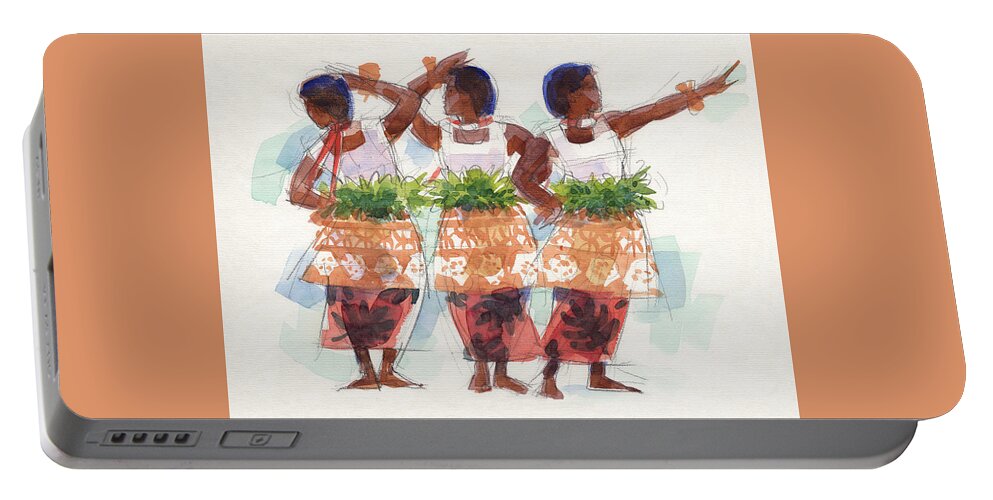 Dancers Portable Battery Charger featuring the painting Three Fijian Dancers by Judith Kunzle