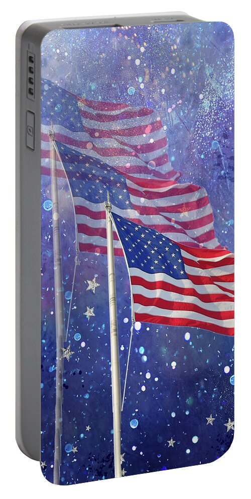 Flag Portable Battery Charger featuring the mixed media Three Flags by Rosalie Scanlon