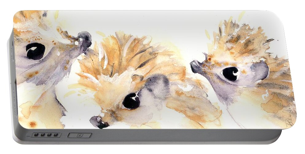 Hedgehog Watercolor Portable Battery Charger featuring the painting Three Hedgehogs by Dawn Derman