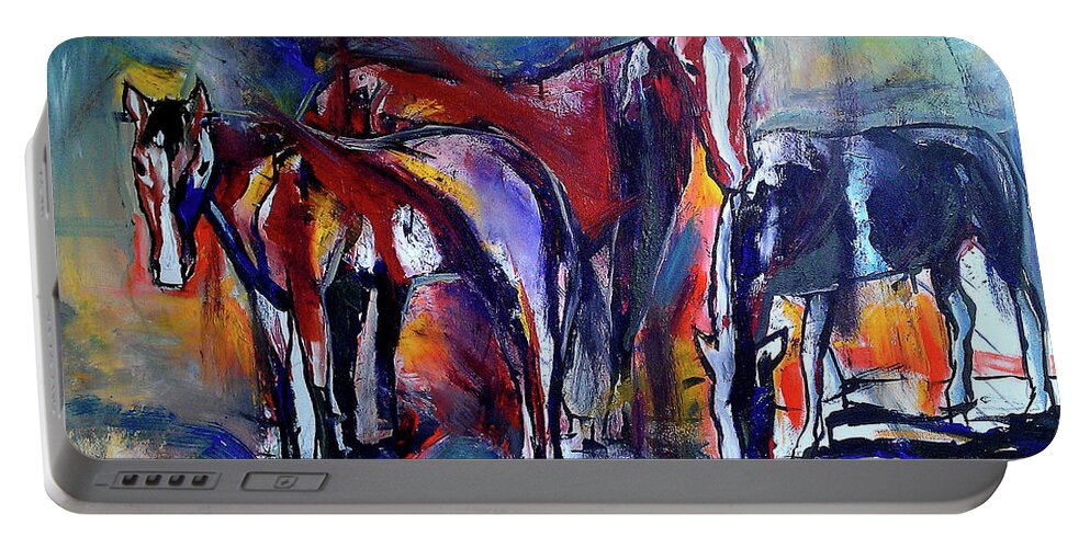 Horses Portable Battery Charger featuring the painting Three Horses by John Gholson