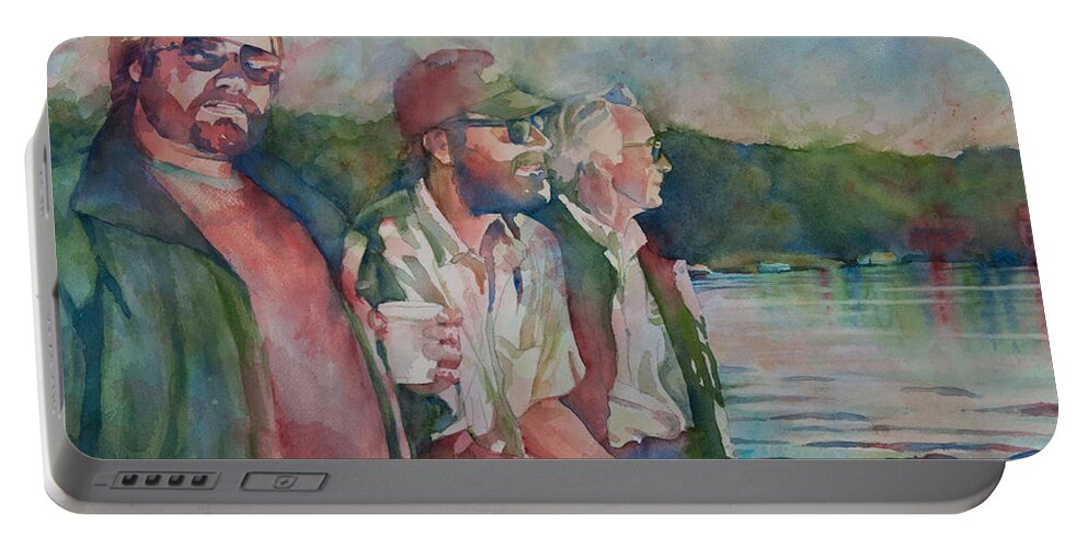 Boat Portable Battery Charger featuring the painting Three Men in a Boat by Heidi E Nelson