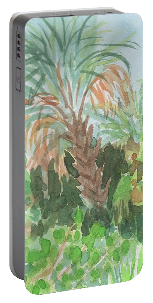 Watercolor Portable Battery Charger featuring the painting Three Palms by Marcy Brennan