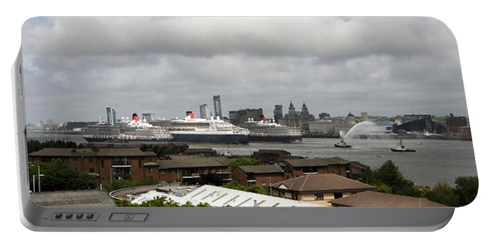 Cunard Portable Battery Charger featuring the photograph Three Queens on the Mersey by Spikey Mouse Photography