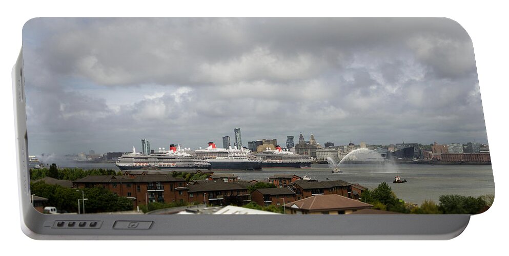 Cunard Portable Battery Charger featuring the photograph Three Queens Salute by Spikey Mouse Photography