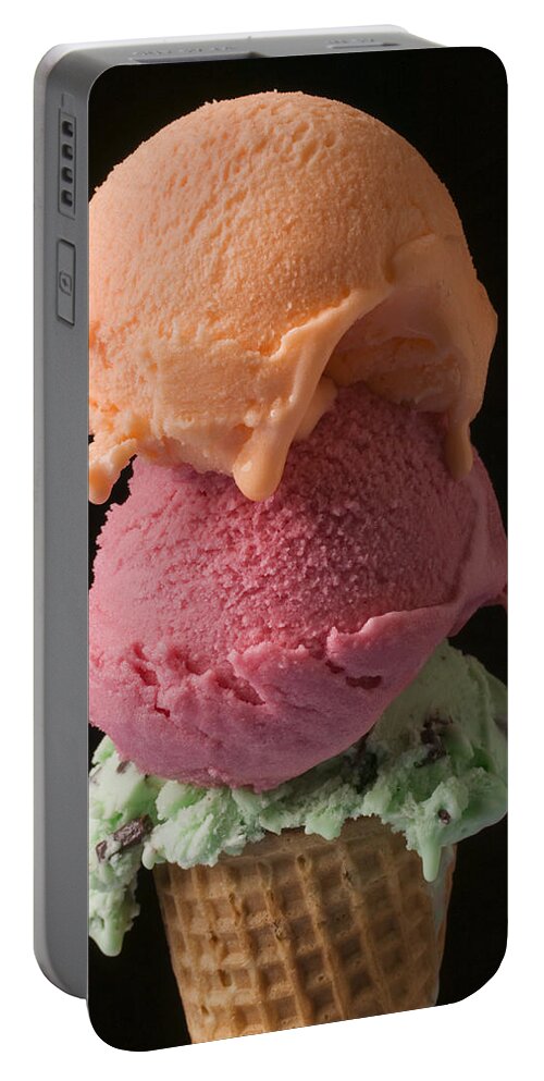 Three Portable Battery Charger featuring the photograph Three scoops of ice cream by Garry Gay