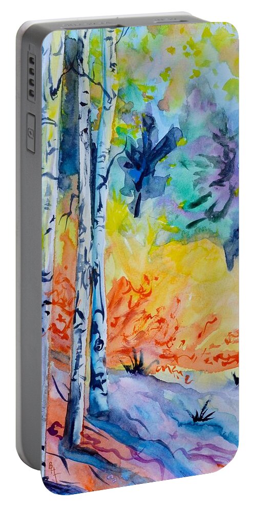 Three Trees Portable Battery Charger featuring the painting Three Trees by Beverley Harper Tinsley