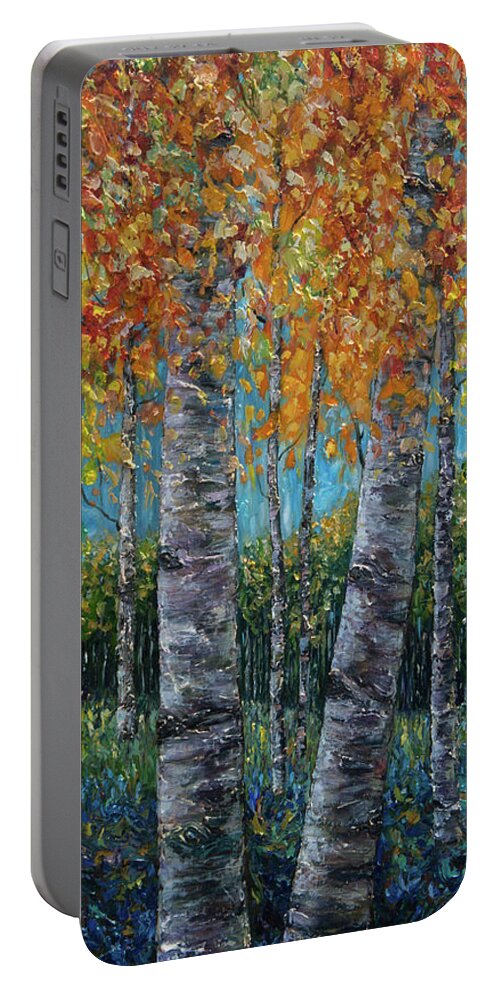 Leaf Portable Battery Charger featuring the painting Through The Aspen Trees Diptych 1 by OLena Art