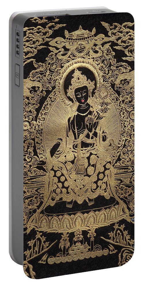 'treasures Of Tibet' Collection By Serge Averbukh Buddha Portable Battery Charger featuring the digital art Tibetan Thangka - Maitreya Buddha by Serge Averbukh