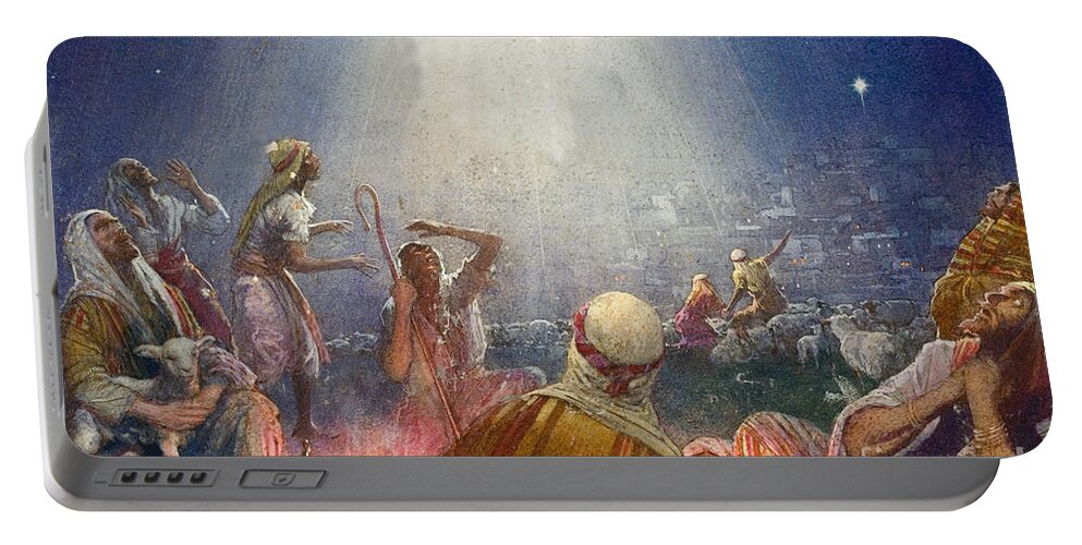 Flock Portable Battery Charger featuring the painting Tidings of Great Joy by John Millar Watt