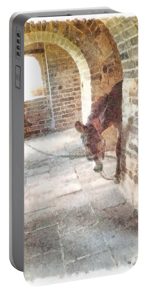 Donkey Portable Battery Charger featuring the photograph Tied donkey in brick structure by Ashish Agarwal