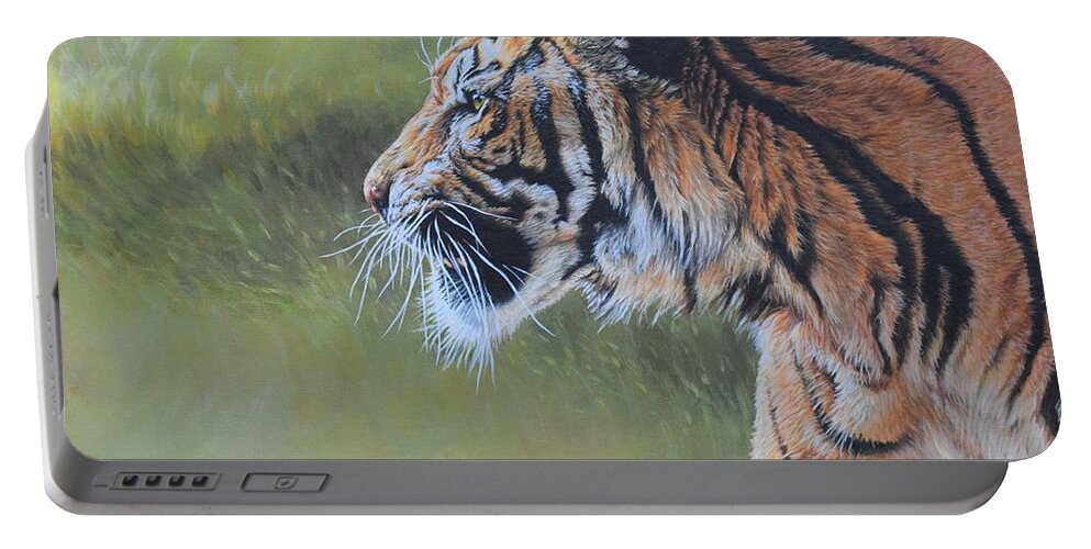 Tiger Portable Battery Charger featuring the painting Tiger Portrait by Alan M Hunt