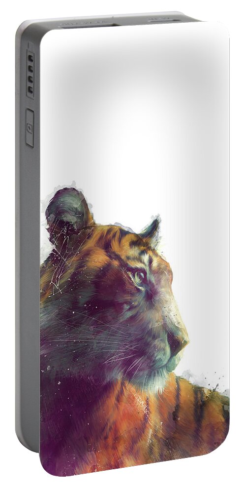 Tiger Portable Battery Charger featuring the painting Tiger // Solace - White Background by Amy Hamilton