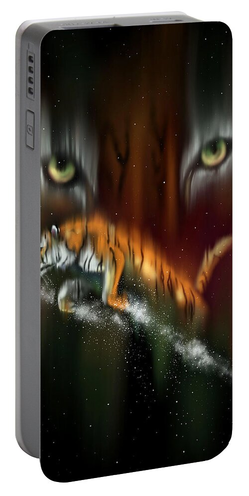Tiger Portable Battery Charger featuring the digital art Tiger, Tiger Burning Bright by Norman Klein