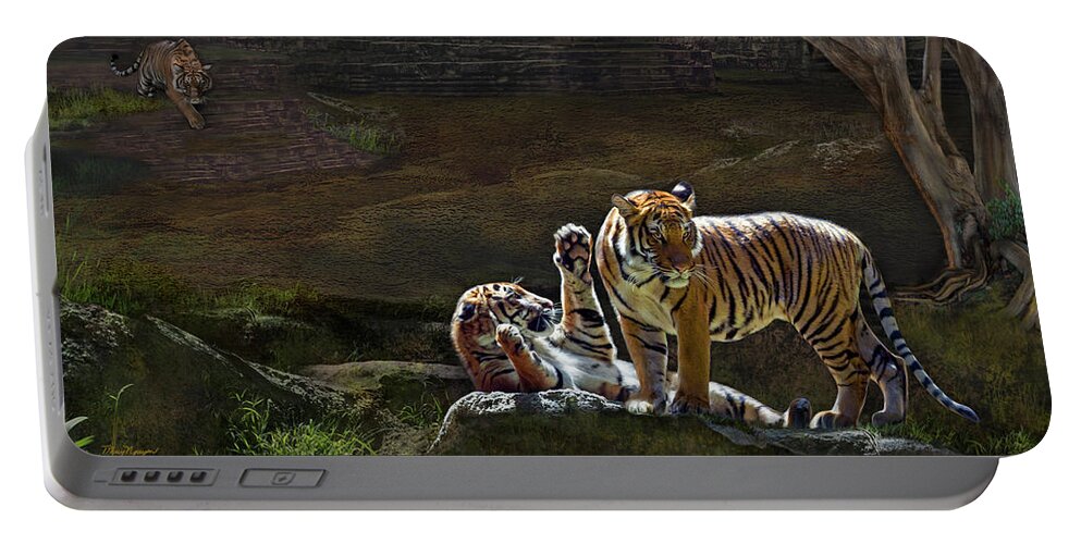Tiger Portable Battery Charger featuring the digital art Tigers In The Night by Thanh Thuy Nguyen