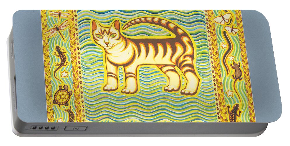 Cat Portable Battery Charger featuring the painting Tigger of the Wetlands by Ruth Hooper