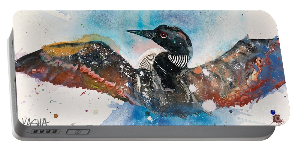 Loon Portable Battery Charger featuring the painting Tight Fit by Kasha Ritter