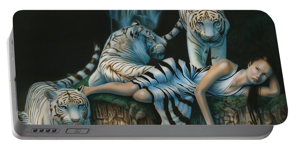 Portable Battery Charger featuring the painting Tigress by Wayne Pruse