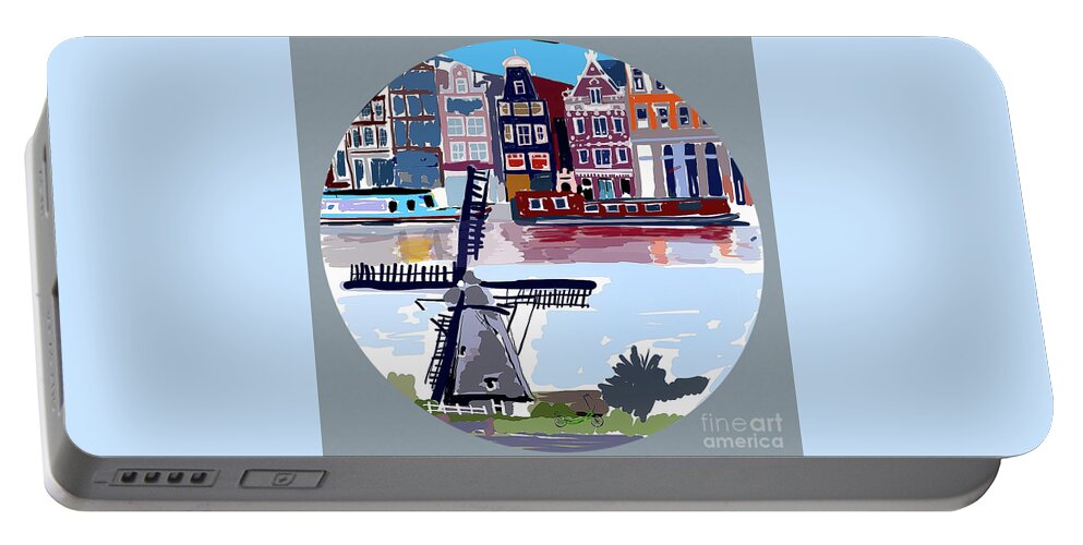 Elliptiart Elliptigo Art Portable Battery Charger featuring the painting Tilting Windmills by Francois Lamothe