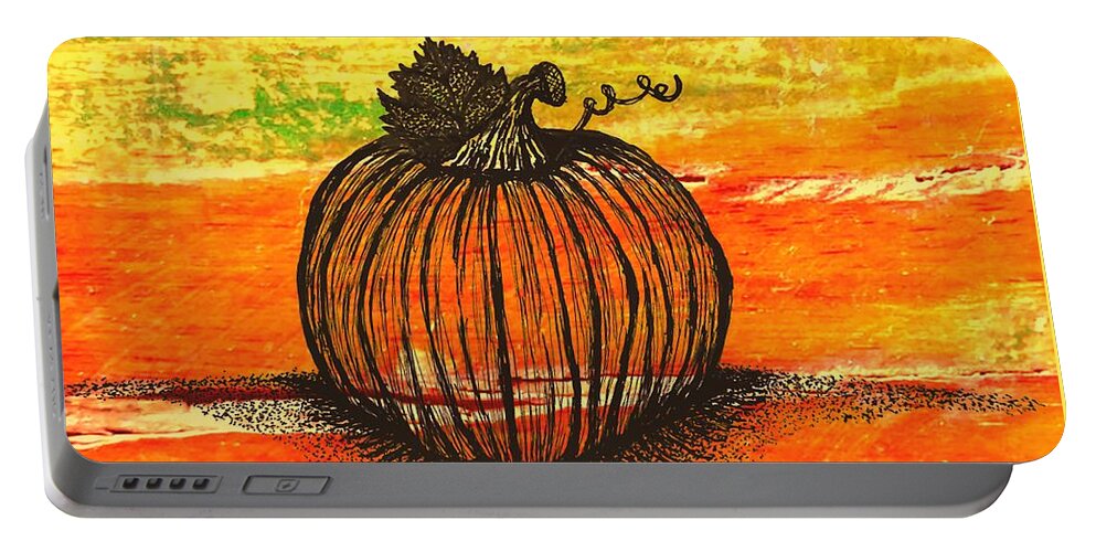 Drawing Portable Battery Charger featuring the drawing Time To Get Pumkin by MaryLee Parker