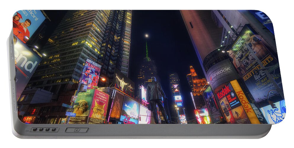 Art Portable Battery Charger featuring the photograph Times Square Moonlight by Yhun Suarez