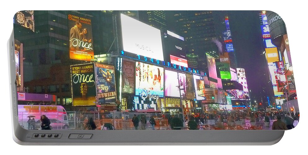'times Square Portable Battery Charger featuring the photograph Times Square Red Rain by Jeffrey Friedkin