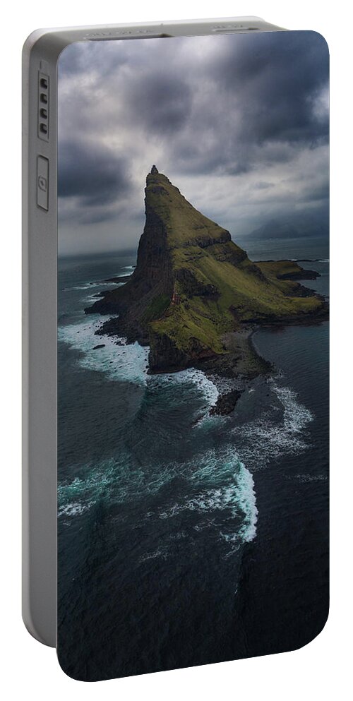 Drangarnir Portable Battery Charger featuring the photograph Tindholmur Aerial by Tor-Ivar Naess