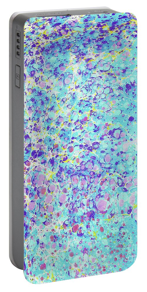 Water Marbling Portable Battery Charger featuring the painting Tiny Bubbles in Blue by Daniela Easter