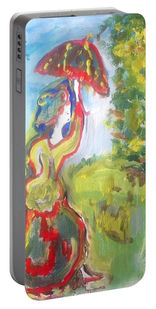 Grass Portable Battery Charger featuring the painting Tip toe on the grass by Judith Desrosiers