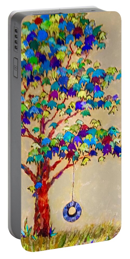 Tree Portable Battery Charger featuring the painting Tired Tree by Phiddy Webb