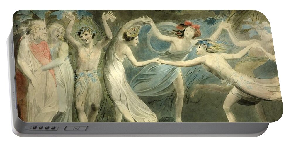 William Blake 1757–1827  Oberon Portable Battery Charger featuring the painting Titania and Puck with Fairies Dancing by William Blake