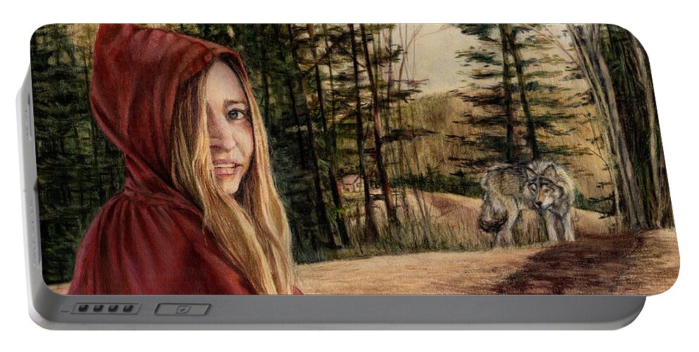 Little Red Riding Hood Portable Battery Charger featuring the drawing To Grandmother's House We Go by Shana Rowe Jackson