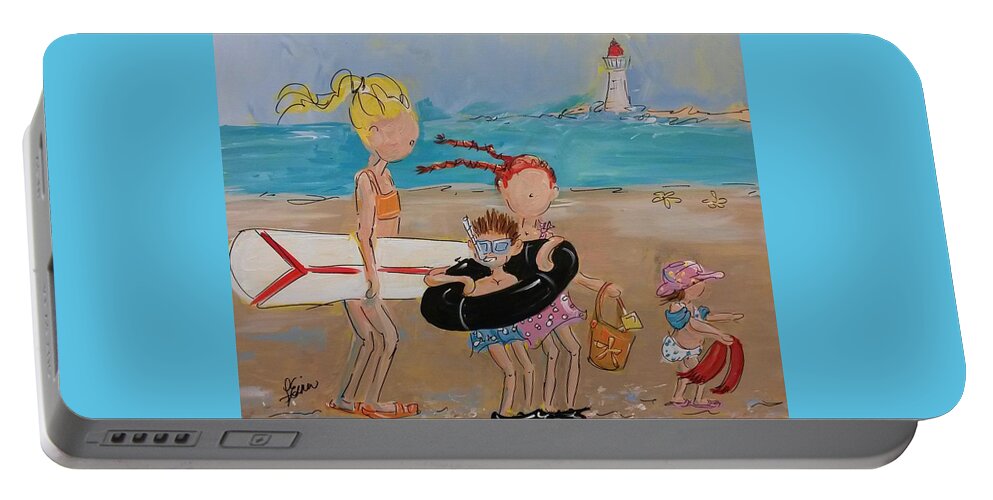Children Portable Battery Charger featuring the painting To the Beach by Terri Einer