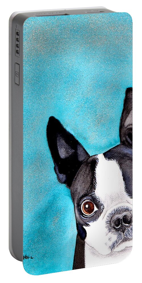 Blue Portable Battery Charger featuring the painting Toby Watercolor by Kimberly Walker