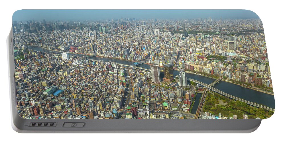 Tokyo Portable Battery Charger featuring the photograph Tokyo skyline and Sumida River by Benny Marty