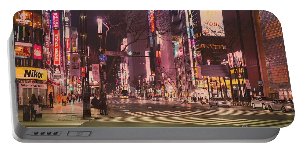 Tokyo Portable Battery Charger featuring the photograph Tokyo Street at Night, Japan by Perry Rodriguez