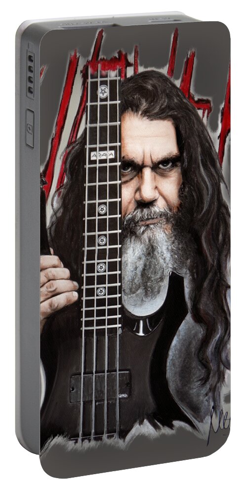 Tom Portable Battery Charger featuring the pastel Tom Araya by Melanie D