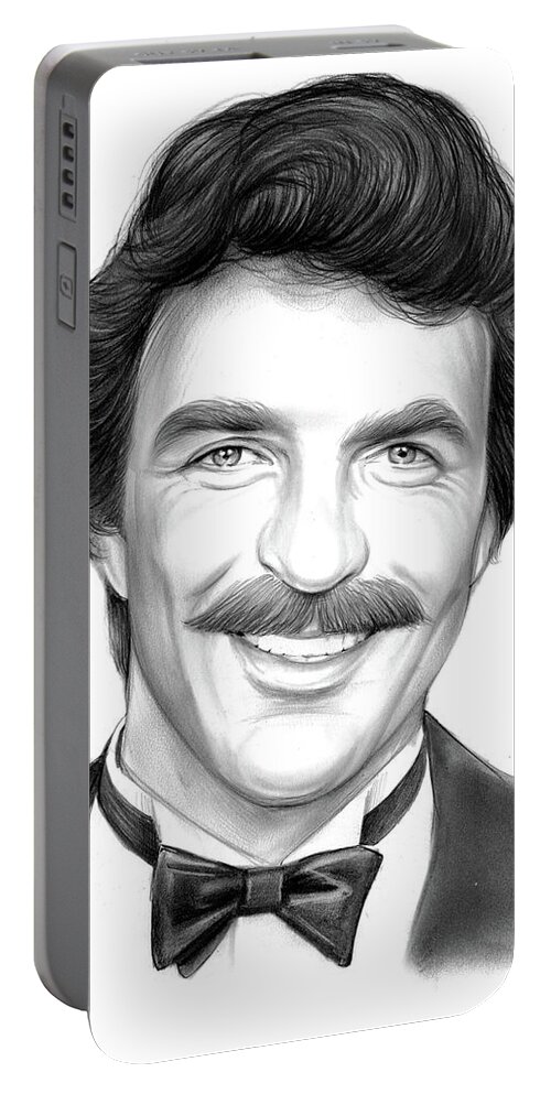 Tom Selleck Portable Battery Charger featuring the drawing Tom by Greg Joens