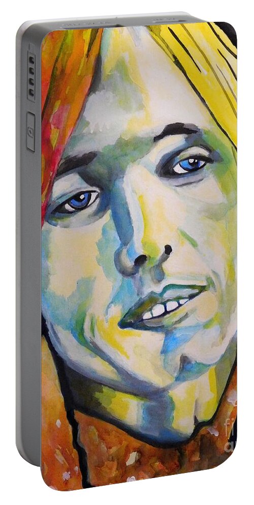 Acrylic Ink Portable Battery Charger featuring the painting Tom Petty by Chrisann Ellis
