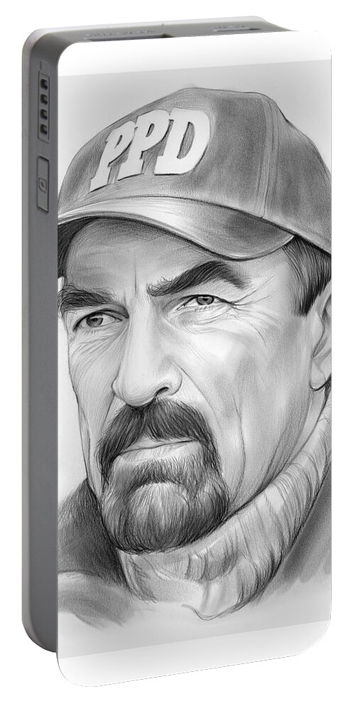 Tom Selleck Portable Battery Charger featuring the drawing Tom Selleck by Greg Joens