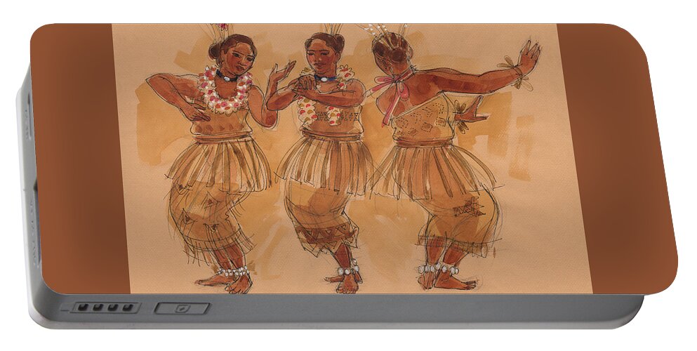 Tonga Portable Battery Charger featuring the painting Tonga Dance from Niuafo'ou by Judith Kunzle
