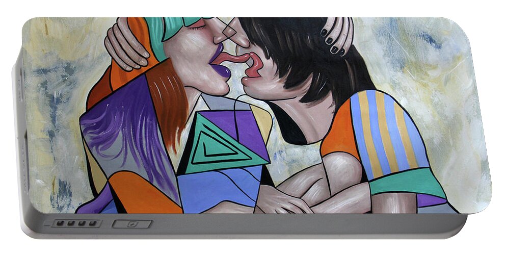 Abstract Portable Battery Charger featuring the painting Tongue Aerobics by Anthony Falbo