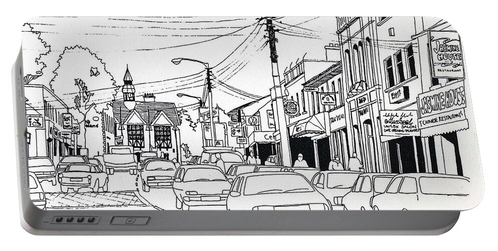  Portable Battery Charger featuring the drawing Top of the Main St, Bray by Val Byrne