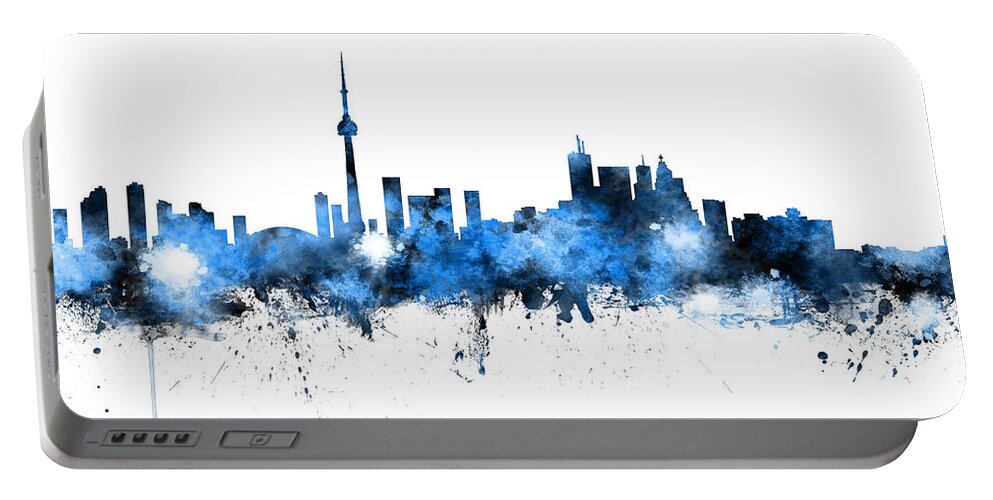 Toronto Portable Battery Charger featuring the digital art Toronto Canada Skyline Panoramic by Michael Tompsett
