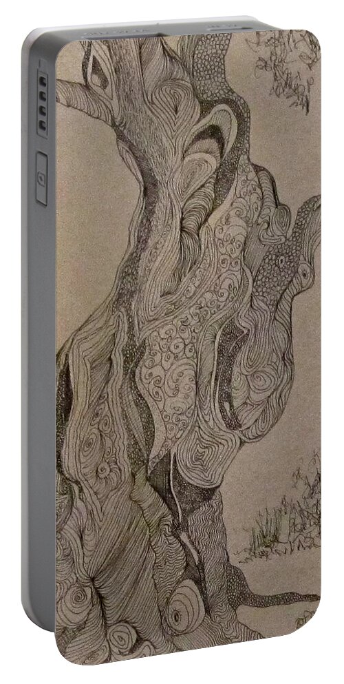 Tree Portable Battery Charger featuring the drawing Tortured Tree by Barbara O'Toole