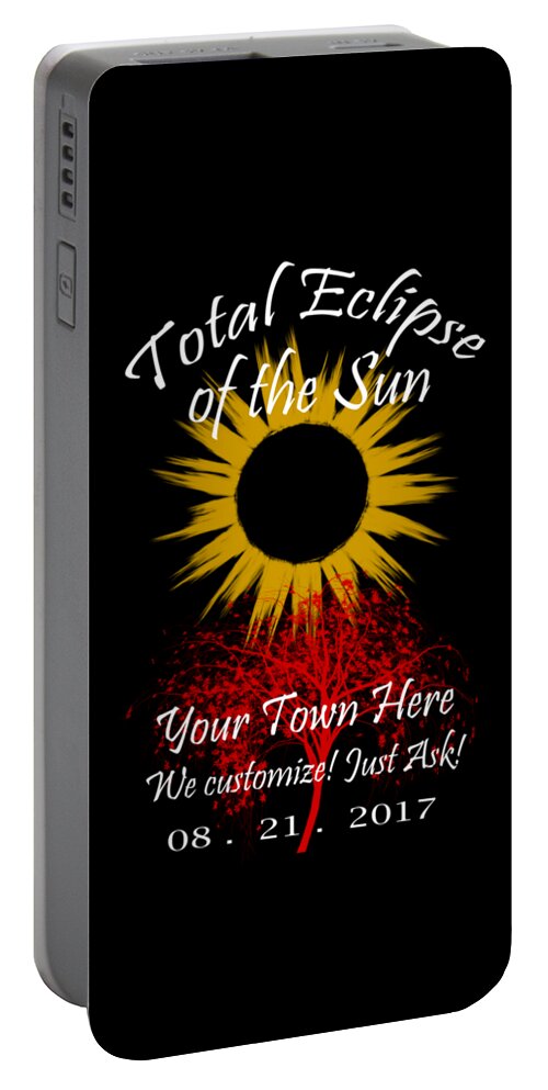 Total Portable Battery Charger featuring the digital art Total Eclipse Art for T Shirts Sun and Tree on Black by Debra and Dave Vanderlaan