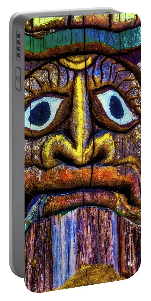 Colorful Portable Battery Charger featuring the photograph Totem Colorful Face by Garry Gay